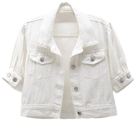 Wvapzxx White Denim Jacket Coat Women Spring Summer Slim Short Cowboy Outerwear Half Sleeve Jeans Jackets