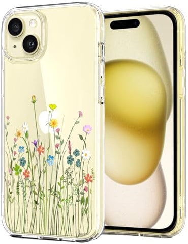 Unov Case Compatible with iPhone 15 Case Clear with Pattern Slim Protective Soft TPU Bumper Embossed Design 6.1 Inch (Flower Bouquet)
