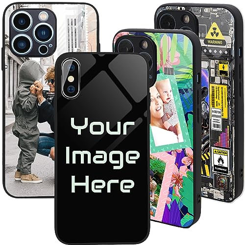 Personalised Case for iPhone XS, Custom Add Image, Photo, Text -Toughened Glass panel with shockproof TPU Rims | Optional Glow in the Dark | Custom Phone Case-1 image