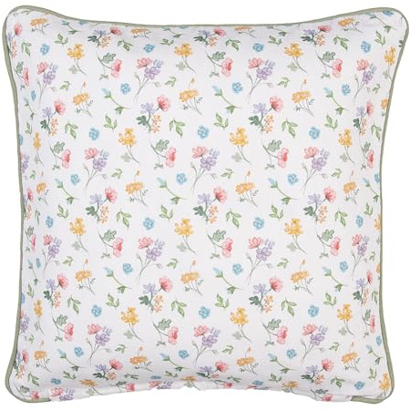 Clayre & Eef Kissenbezug 40x40 cm Weiß Grün Baumwolle Quadrat Blumen