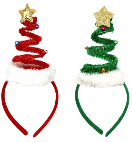 SUNTRADE Federnder Weihnachtsbaum mit Glocken, Weihnachtsmann-Stirnband für Weihnachtsfeier, 2 Stück