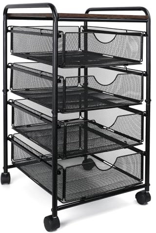 TQVAI 4 Drawers Rolling Storage Trolley on Wheels 5 Tier Kitchen Bathroom Beauty Office Utility Trolley Fruit Vegetable Drinks Storage Cart Rack, Black