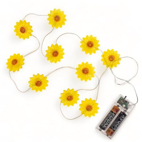 MIJOMA Bunte LED Lichterkette mit Timer und Langer Lebensdauer, Batteriebetrieben für Stimmungsvolle Atmosphäre zu Hause, 10 LED, 1.60m (Sonnenblumen)