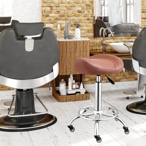 MOGGED Sattelhocker Sattelform Kosethetiker Stuhlstuhl mit Fußstütze, Ergonomischer Sattelstuhl für Schönheitshaarnagel-Tech, 50-70 cm Höhenverstellbarer Salonstuhl (Color : Brown)