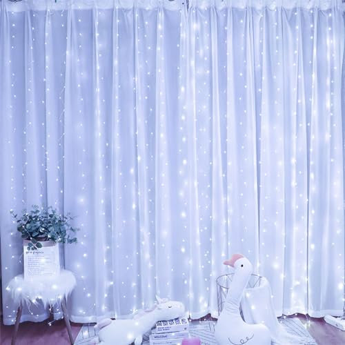 HADAVAKA Curtain Light Indoor Outdoor, LED Waterfall String Light With Hooks, 8 Modes Remote Control Fairy Light, USB Window Light, For Indoor Outdoor Bedroom Gazebo Party (Cool White,3 * 1M)