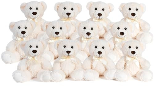 SNOWOLF 12er Pack Teddybär Plüsch Nette Gefüllte Tier Spielzeug Kissen Bär Puppe Geschenk für Kinder Jungen Mädchen Geburtstag Weihnachten Valentinstag (Creme,13.7In/35CM)