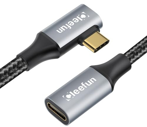 CLEEFUN Right Angle USB C Extension Cable 0.5m, 90 Degree [USB 3.2/10Gbps]4K 60Hz 100W Type C to C Fast Charge&Sync Male to Female Extender Cord for iphone 15 MacBook iPad Pro/Air,Galaxy S23 S22 Ultra