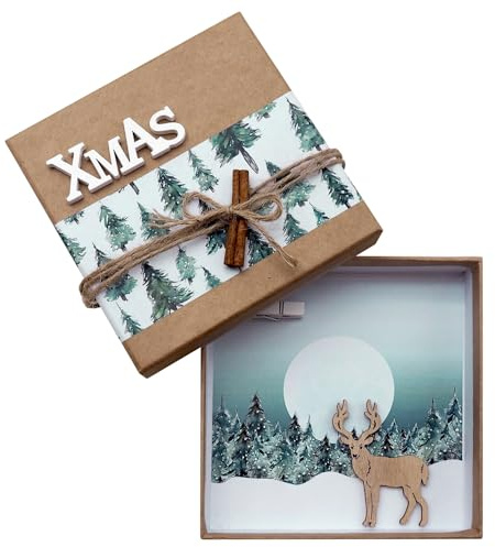 ZauberDeko Geldgeschenk Weihnachten Verpackung Geschenk Natur Tannenwald Hirsch Gutschein