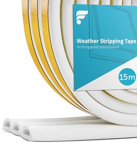 shinfly 15M Dichtungsband Selbstklebend für Türen Fenster, Fensterdichtung Türdichtung Selbstklebend Gummi Schaum zum Blockieren von Lücken, Anti Kollision Lärm und Kälte-Wind(15M, Weiß)