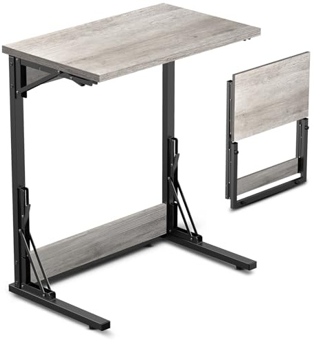 Tatub Mesa auxiliar plegable en forma de C de 24 pulgadas, pequeño escritorio lateral para laptop, mesa de bandeja de TV para sala de estar, dormitorio, marfil claro