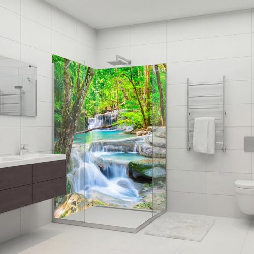 dedeco 2tlg. Duschrückwand Wasserfall V8 100x200cm Aluminium 3mm classic | Wasserfeste Duschrückwand, Alu-Verbundplatte classic – fugenlos, pflegeleicht, Fliesenersatz, Made in Germany