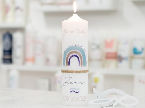 meinkerzenshop Taufkerze mit Designdruck JANNO personalisiert mit Name und Datum, individuell für Junge und Mädchen