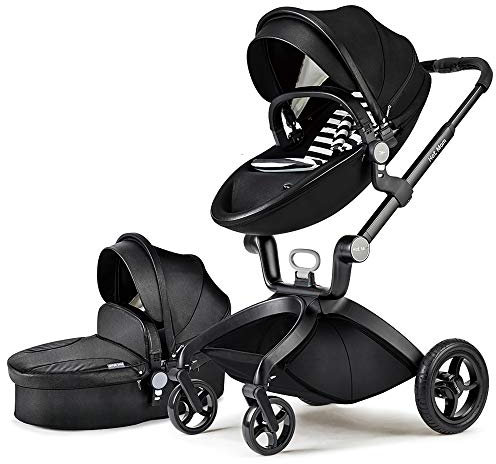 Hot Mom Kinderwagen 2in1 Set Klassik Kombikinderwagen mit Alu-Rahmen/Vollgummireifen (schwarz)