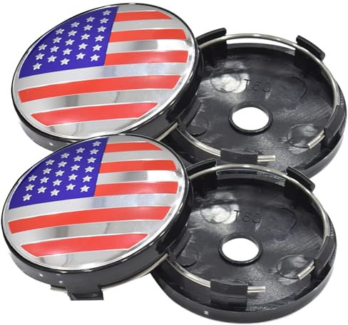 TECART 4 Stück Nabenkappen 60mm 2.36in USA DE UK Flagge Fahne Kappen Radnabenabdeckung Nabendeckel für BMW VW Audi Volvo Toyota Mazda Honda Lexus Plastik Radnabendeckel Felgenkappen Schwarz C