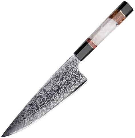 FINDKING 8-Zoll Japanisches Gyuto-Messer, Professionelles Küchenchef-Messer, Scharfes Damastmesser, für die tägliche Küche (BLACK-ROSE Serie)