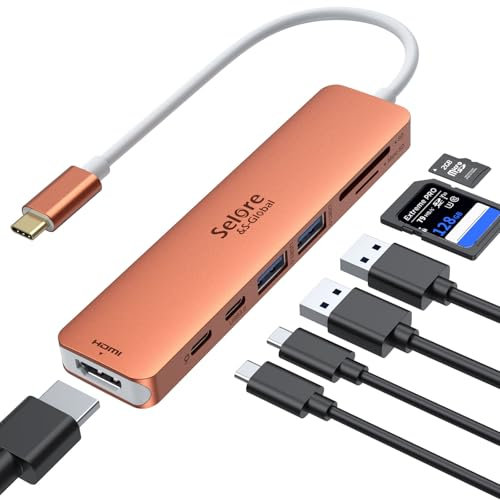 Adaptateur USB C, Hub USB C HDMI 4K, PD 100W, USB C 3.0, 2*USB 3.0 Lecture de Carte SD/TF, Dock USB C Multiport 7-en-1 Compatible avec MacBook Pro/Air M1 M2 ChromeBook Pixel iPad Pro Tablette(Orange)
