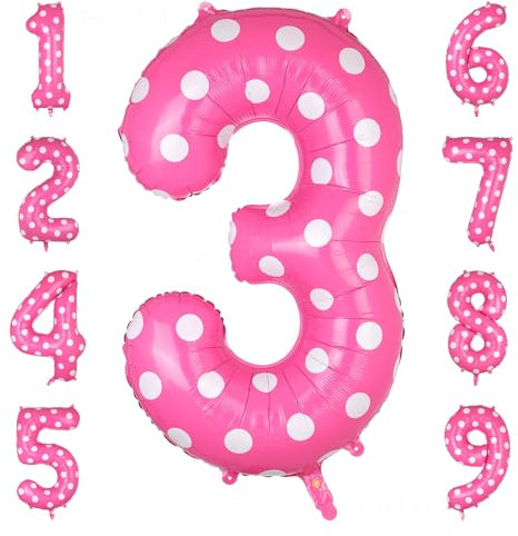 XXL Rosa Zahl 3 Luftballon GroßE Folie Mylar Helium Zahlen 3 Pink Folienballons Prinzessin Party Deko Kinder Geburtstags 100cm