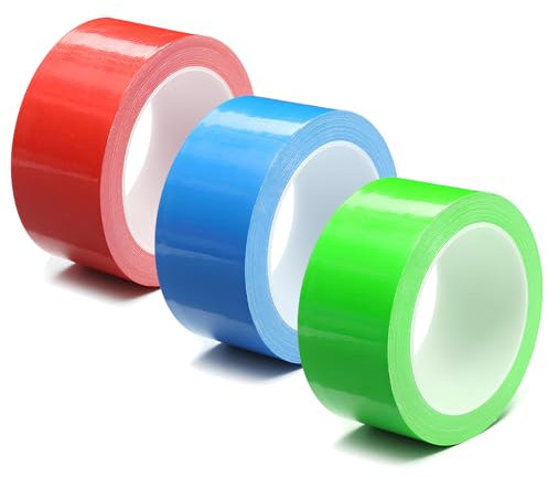 THETAG 3 rotoli di nastro adesivo colorato, 10 m x 50 mm, nastro adesivo per riparazioni industriale, nastro adesivo in tessuto per artigianato codifica colore fai da te
