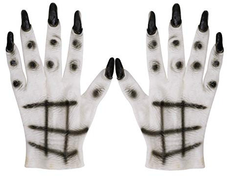 ITODA Halloween Ghost Gloves Scary Witch Claws Paws Glove Funny Fancy Dress Party Cosplay Gloves Demon Evil Zombie Costume Glove with Black Nails for Women White