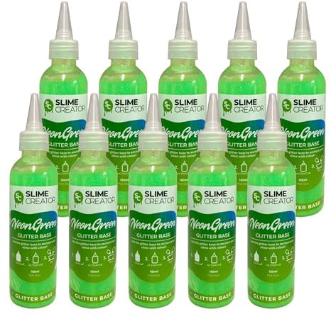 Slime Creator Glitter Base - Neon Green - 180ml Bottle - Electric Neon Green Glitter for Slime Projects - Pack of 10