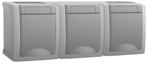 Aufputz Feuchtraum Schalterprogramm PACIFIC IP54 grau Schalter und Steckdosen (Steckdose 3-fach waagerecht)