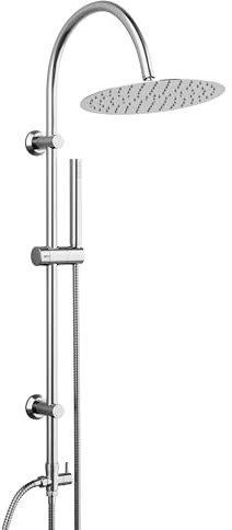 Görbach Regendusche Duschsystem ohne Armatur, Edelstahl Duschset mit Rund Kopfbrause XL D25cm, Vintage U-förmige Duschstange Chrom