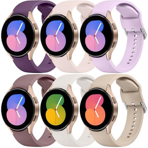 Amzpas 6 Pièces Bracelet Pour Samsung Galaxy Watch 7/6/5/4 40mm 44mm/Watch 5 Pro 45mm, Bracelet Remplacement en Silicone Pour Galaxy Watch 6 Classic 43mm 47mm/Watch 4 Classic 46mm Femme Homme