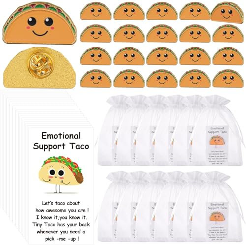 20 Sets Taco Lapel Pin Gift - Motivational Employee Appreciation Set with Encouragement Cards, Thoughtful Colleague Thank You Gifts for Work Anniversary & Team Recognition