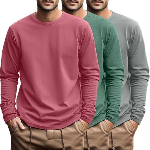 Ficerd Lot de 3 Chemises à Manches Longues en Coton pour Homme, Grandes Tailles, décontractées et surdimensionnées