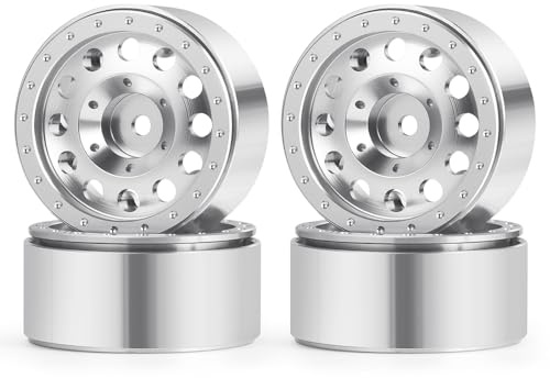 ZHRCFUN 4 Stück 1.3 Zoll Silber Beadlock Felgen für SCX24 TRX4M 1/24 1/18 | 1.3 Zoll Beadlock Felgen, CNC Aluminium, SCX24, TRX4M, Ascent 18, 1/24 1/18