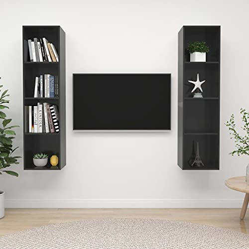 AJJHUUKI Wandmontierte TV-Schränke, 2 Stück, Hochglanz-Grau, Holz-Möbel, Unterhaltungszentren und TV-Ständer