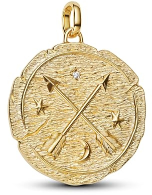 PANDORA ME Gekreuzte Pfeile Großes Medaillon-Charm aus Sterling Silber mit 14K vergoldeter Metalllegierung, Zirkonia, Kompatibel Me und Moments, 764084C01