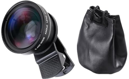 Harewtwy Obiettivo Fotocamera Telefono 0,45X Ultra Grandangolare + Obiettivo Macro 12,5X Obiettivo Fotocamera Clip-On Universale per La Maggior Parte degli Smartphone Nero