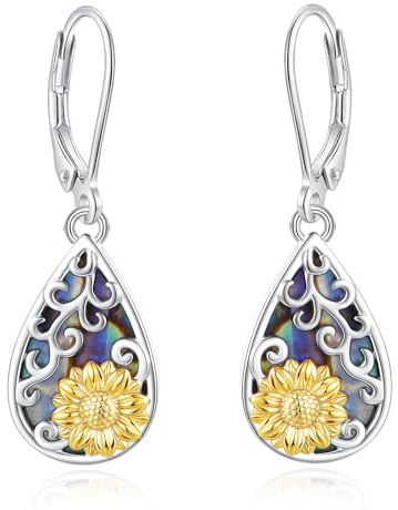 EUDORA Harmony Ball Boucles D'oreilles Pendantes en Argent Sterling 925, Motif Tournesol Ornées de Nacre et de Filigrane Un bijou Bohème Unique Cadeau pour une Maman