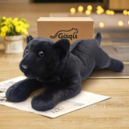 TRAVELKNOT Piccolo Pantera Peluche 38CM, Nera, Morbido Leoparda Giocattolo | Carino peluche leoparda, realistico & morbido, regalo di compleanno per ragazzi ragazze, bambini, decorazione degli interni