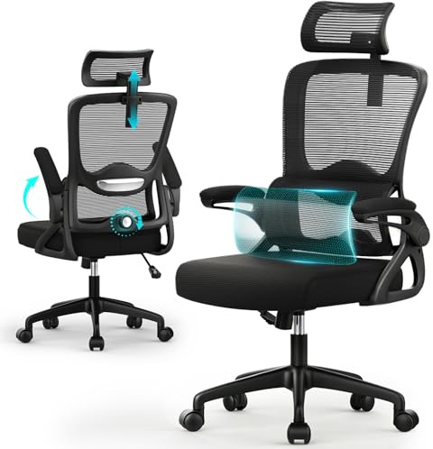 Office Chair, Ergonomic Desk Chair with 2D Lumbar Support and Adjustable Headrest, Swivel Computer Chair with Padded Flip-up Armrests & Thickened Seat,High Back Executive Chair for Home Office