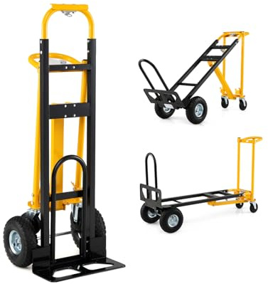 COSTWAY Carretilla Plegable 3 en 1, Carretilla con Rueda de Goma de Carga 136 kg, Carrito Plataforma en Modo de 4 o 2 Ruedas y Asa Ergonómica, Carro para Transporte y Mudanzas en Oficina y Almacén