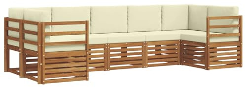 vidaXL Sofagarnituren 7 pcs Natur und Creme Massivholz Akazie, Akazienholz Gartenmöbel-Set, modernes Sofa, Coole Lounge, modulare Sitze, Pooldeck-Style