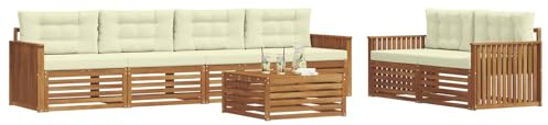 vidaXL Outdoor-Sofagarnitur mit Kissen 7 pcs Natur und Creme, Garten-Sofa, modernes Ecksofa, langlebiger Lounge, Terrasse, Bequeme Sitzgruppe für Entspannung