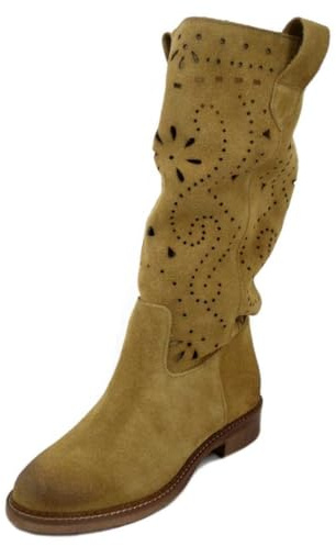 OSVALDO PERICOLI Stivali Donna Estivi in Pelle Camoscio Marrone Cuoio, Tacco Basso, 082