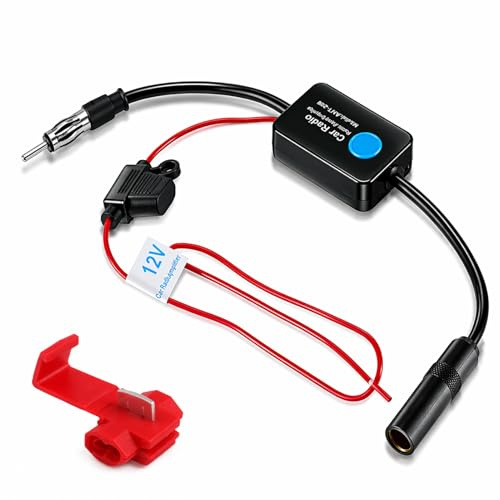 YFYWINSH Amplificateur d'antenne Autoradio AFM/AM Dab Dab+, Amplificateur Universel 12 V pour Antenne FM, Gain élevé, Faible Bruit (25 DB), Adaptateur SMB vers DIN, pour Autoradio FM