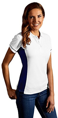 Funktions Kontrast Poloshirt Damen, Weiß-Indigoblau, M