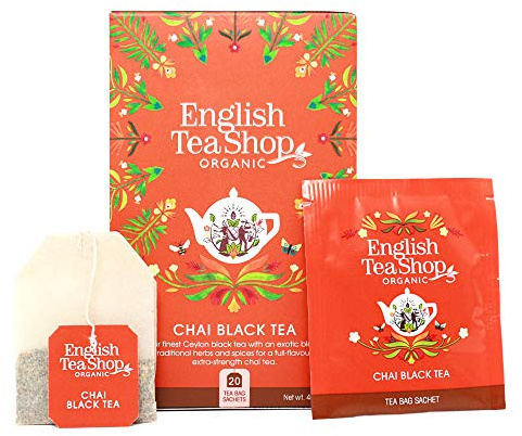 English Tea Shop Organic Black Tea Chai - 20 Paper Tea Bag Sachets (Pack of 3)