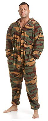 Camille Mens Super Soft Fleece Onesie - Hooded All in One - Long Sleeved and Side Pockets for Ultimate Comfort & Warmth Green Camoflage Large