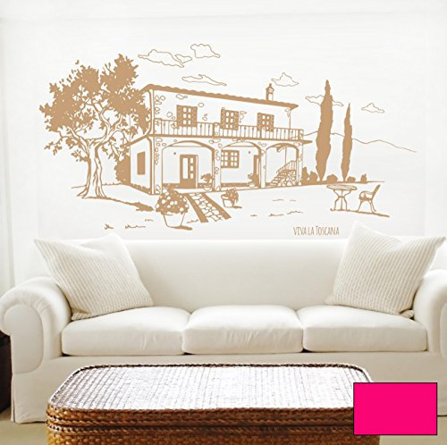 Wandtattoo Wandaufkleber Toscana Toskana Landhaus Italien M1605 - ausgewählte Farbe: *Pink* - ausgewählte Größe: *XXL - 200cm breit x 100cm hoch*