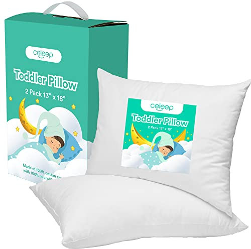 Celeep 2 Kinderkopfkissen – 33x46 cm – Perfekte Größe für Kinder im Alter von 2-5 Jahren – Weiche, organische Baumwoll-Kissen für Kinder zum Schlafen – kleines Kissen, Weiß