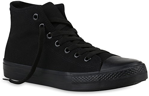 stiefelparadies Damen Schuhe Sneakers Sneaker High Basic Schuhe Stoffschuhe 145021 Schwarz Schwarz Brito 38 Flandell