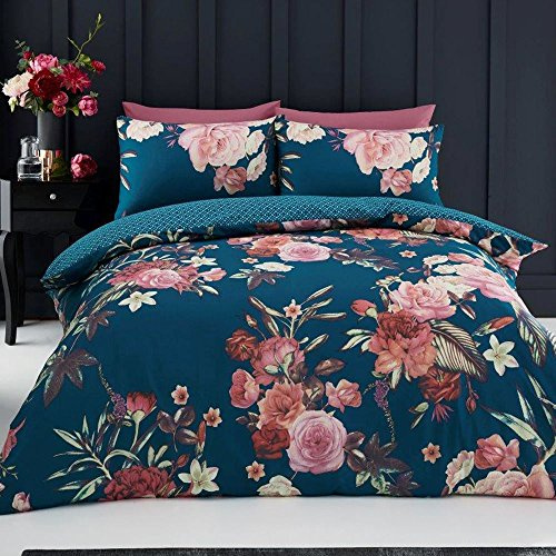 Gaveno Cavailia Flora Luxurious Floral Pattern Duvet Cover Sets Quilt Cover Sets Reversible Bedding Sets with Pillowcases (Teal, King)