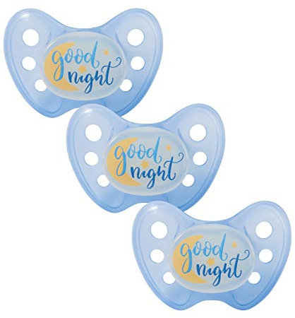 dentistar Night Silikon Schnuller 3er-Set - Größe 2, 6-14 Monate - Glow in the Dark Nuckel mit Dentalstufe – BPA-frei – Made in Germany - Gute Nacht, Blau