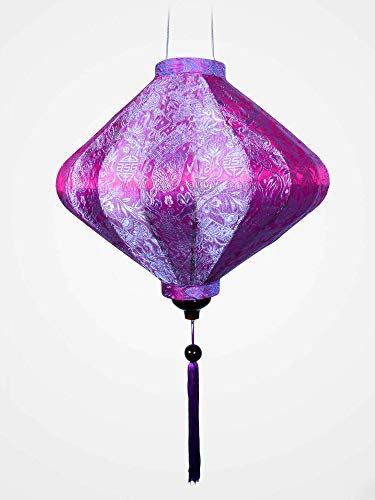 Asiatische Laterne aus Seide, lila, Durchmesser 33 cm – traditioneller Hoi an Lampion aus Stoff, Bambus und Holz, handgefertigt – Handwerk und Dekoration von Vietnam, (T20-M)